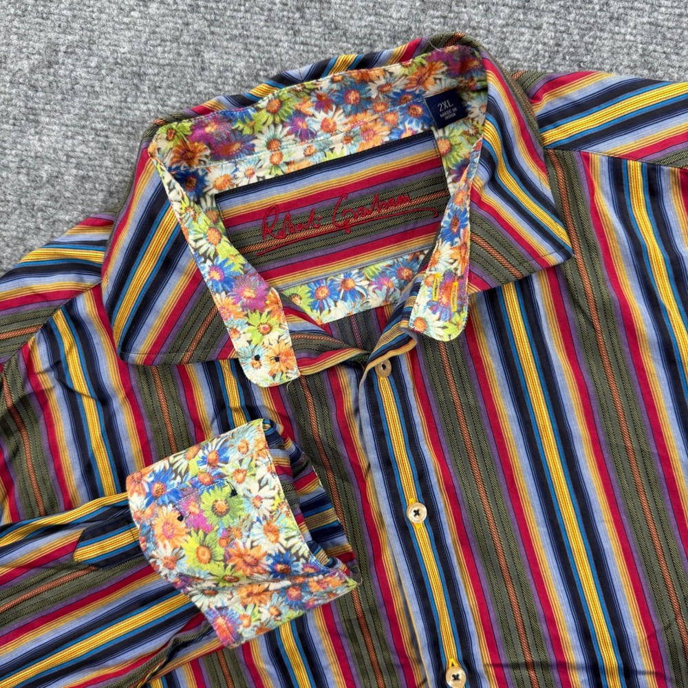 Robert Graham 2XL Striped Floral Button Up Shirt Knowledge Wisdom Truth NWT Mens
